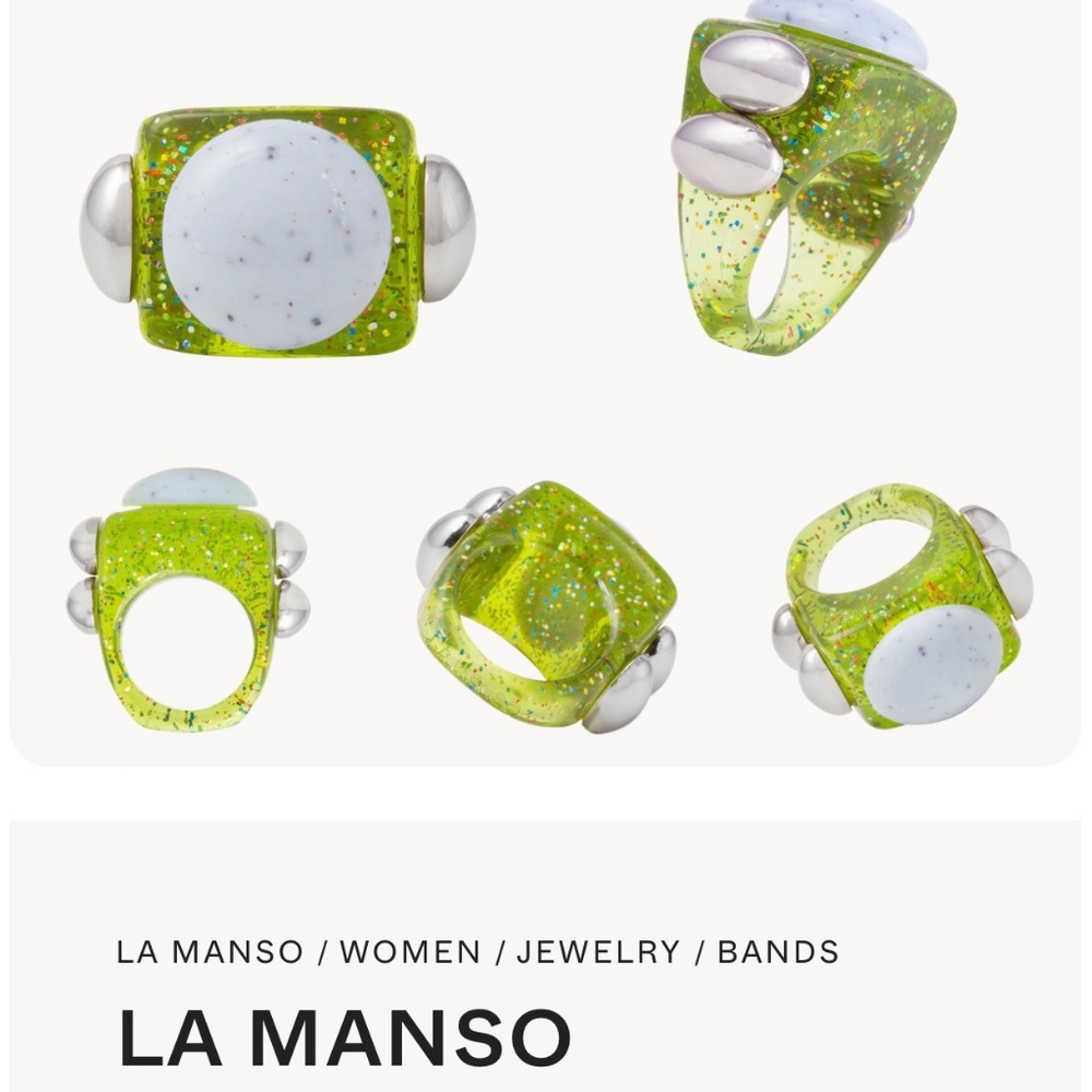 LA MANSO -Green/Silver Resin Ring- NEVER WORN!